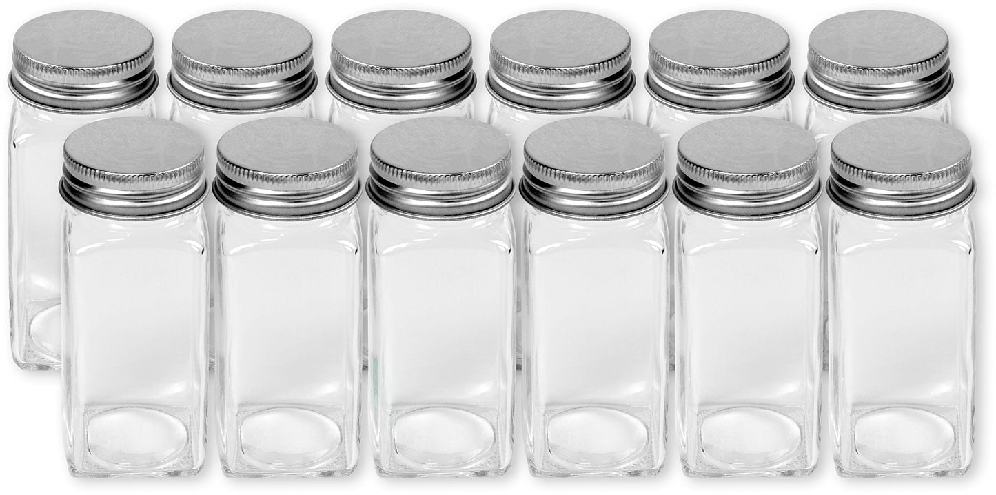 Simple Houseware Spice Jars 4 Ounce Square Glass Bottles with Shaker Lids, Funnel and Labels for Seasoning & Storage, 12 Pack