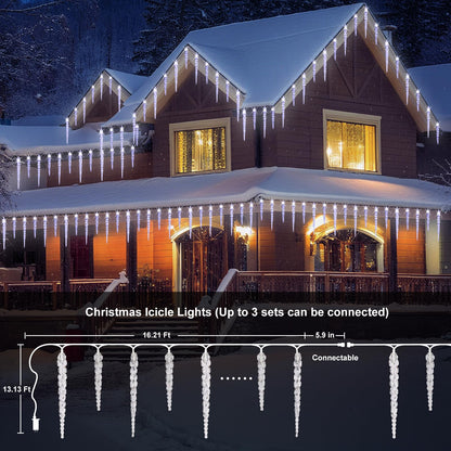 (New) Outdoor Icicle Lights, 16.2Ft 40 LED Twinkling Icicle String Lights, Connectable 40 Tubes Chrisitmas Lights, Waterproof Hanging Christmas Ornament Plug in for Wedding, New Year, Home Decor