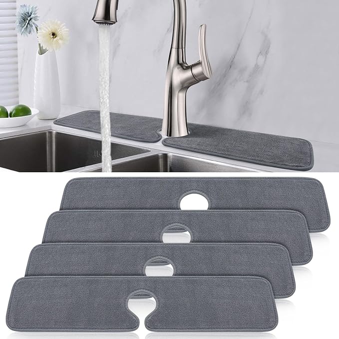 PoYang 4 Pack Faucet Mat for Kitchen Sink Splash Guard Long: Super Absorbent