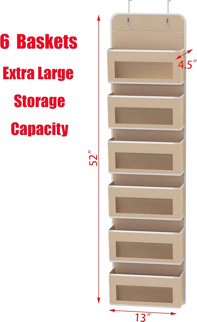 Simple Houseware 6 Clear Window Pocket Over Closet Door Storage Hanging