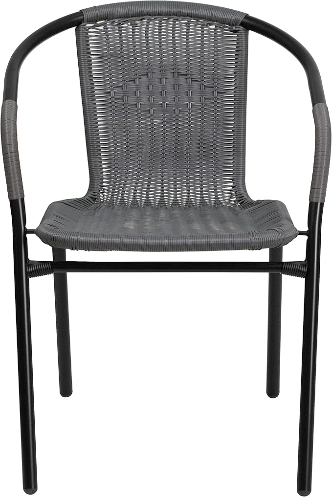 Flash Furniture Lila Modern Rattan Indoor/Outdoor Stackable Dining Chairs, Stacking Rattan Bistro Chairs for Patio or Restaurant, Set of 4, Gray