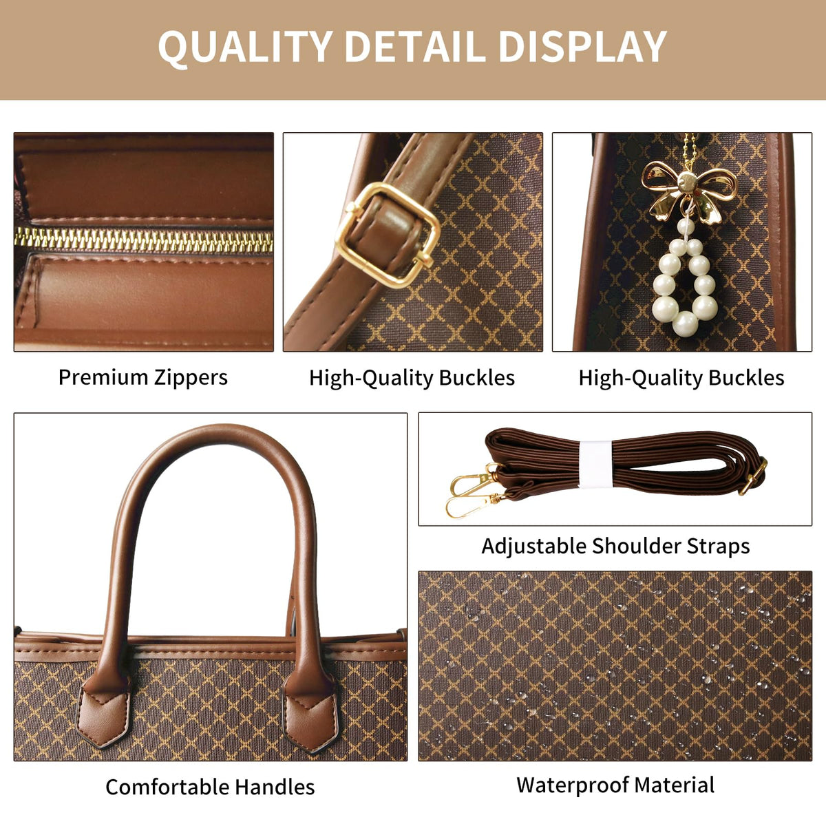 Tigpoy 3pcs Purses and Handbags Set for Women, Top Handle Satchel Purse, Satchel Shoulder Bag with Wallet and Card Purse, Vegan Leather Crossbody Bag Handbags for Daily Use (Coffee)
