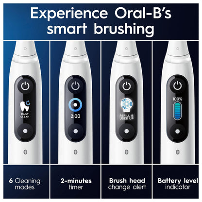 Oral-B iO8 Electric Toothbrushes For Adults, App Connected Handle, 1 Toothbrush Head & Travel Case, 6 Modes with Teeth Whitening, 2 Pin UK Plug, White