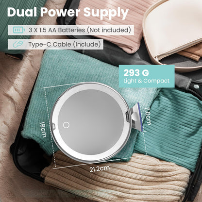 BEAUTURAL Makeup Mirror, 10X Magnifying Lighted Vanity Daylight White LED, Portable Illuminated Bathroom Mirror, 360 Degree Swivel Rotation and Locking Suction