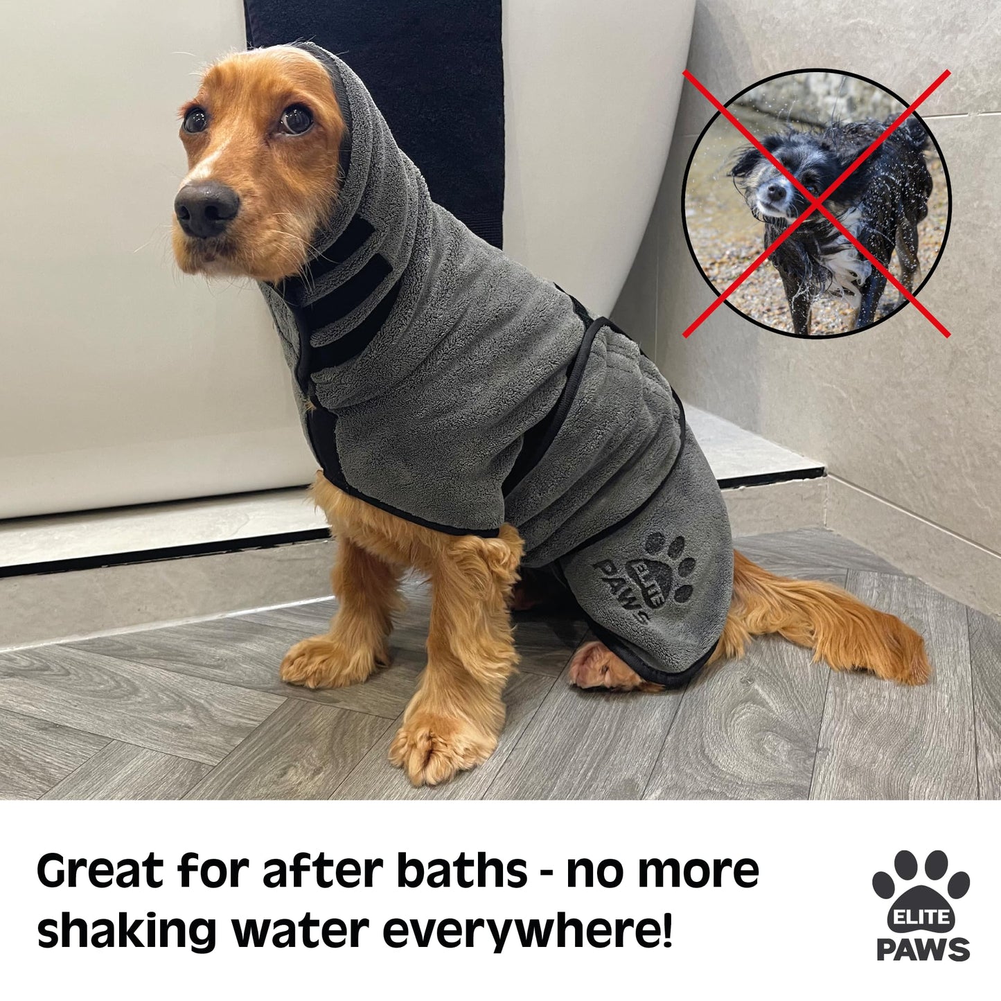 Elite Paws® UK: Luxury Dog Drying Coat, Thicker & Softer Than Most Bath Robes, Dries Pets in About 20-30 Mins, Super Absorbent Microfibre, Limits Mess, Covers Ears, All-Season Dressing Gown Towel, M