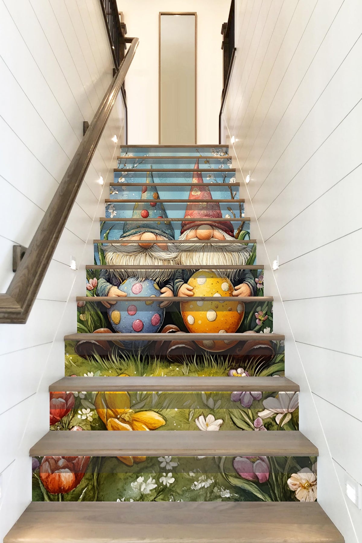 AMAZING WALL Peel and Stick Removable Watercolor Gnomes Eggs Risers Stairs Self Adhesive Wall Sticker Set 12 PCS