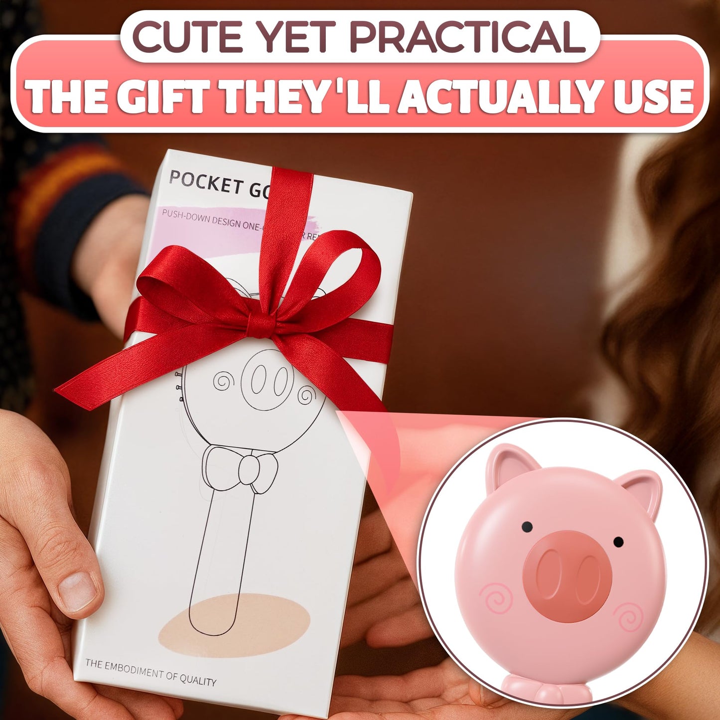 Retractable Hair Brush Pink Pig Designed - Compact 7.87 х 3.66 Inches Self Cleaning Hair Brush for Women with Magnetic Attach - Effective Detangling & Self Cleaning Hairbrushes with Soft Bristles