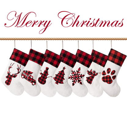 LUBOT Pack Personalized Christmas Stocking(20inch) Silhouette Buffalo Red Plaid/Rustic/Farmhouse/Country Fireplace Hanging Xmas Stockings Decorations for Family Holiday Season