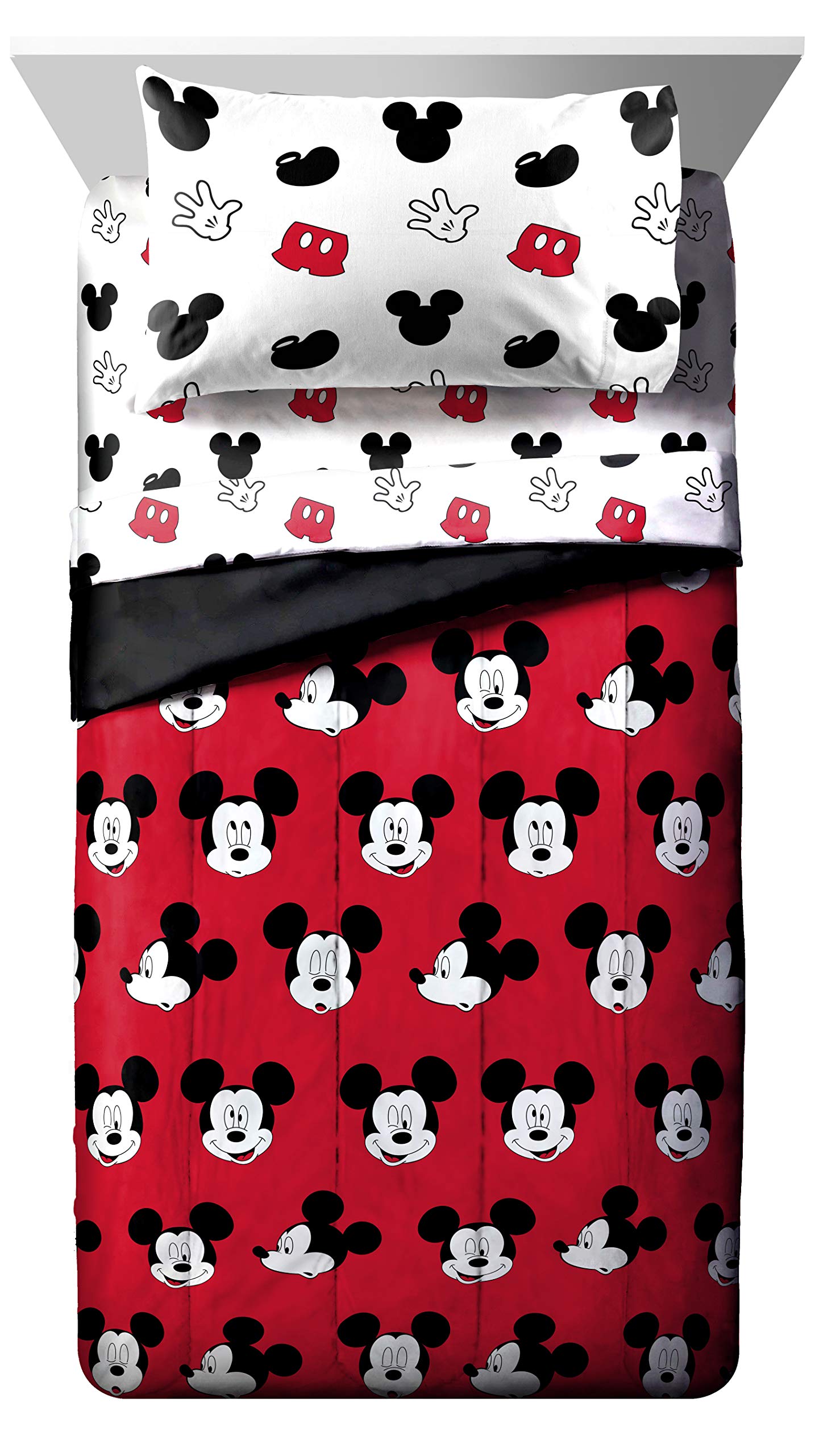 Jay Franco Disney Mickey Mouse Cute Faces 5 Piece Full Bed Set - Includes Comforter & Sheet Set - Super Soft Fade Resistant Polyester - (Official Disney Product)