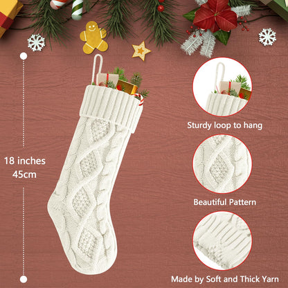 Kunyida 18" Green and Ivory Knit Christmas Stockings for Fireplace Holiday Decor,6 Pack