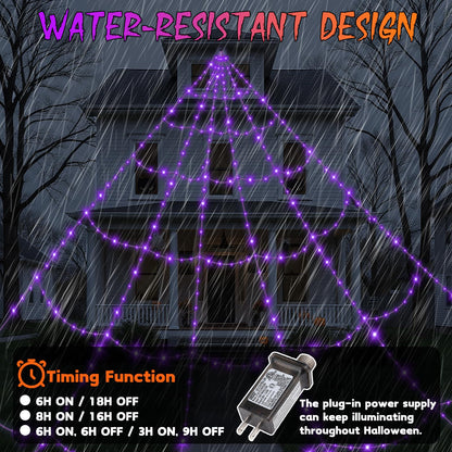 Halloween Decorations Outdoor Spider Web Lights - 550 LEDs Purple and Orange Remote Control Timer Plug in Giant Halloween Decor Cobwebs - 11 Modes Lighting Waterproof Yard Garden Party Decorations