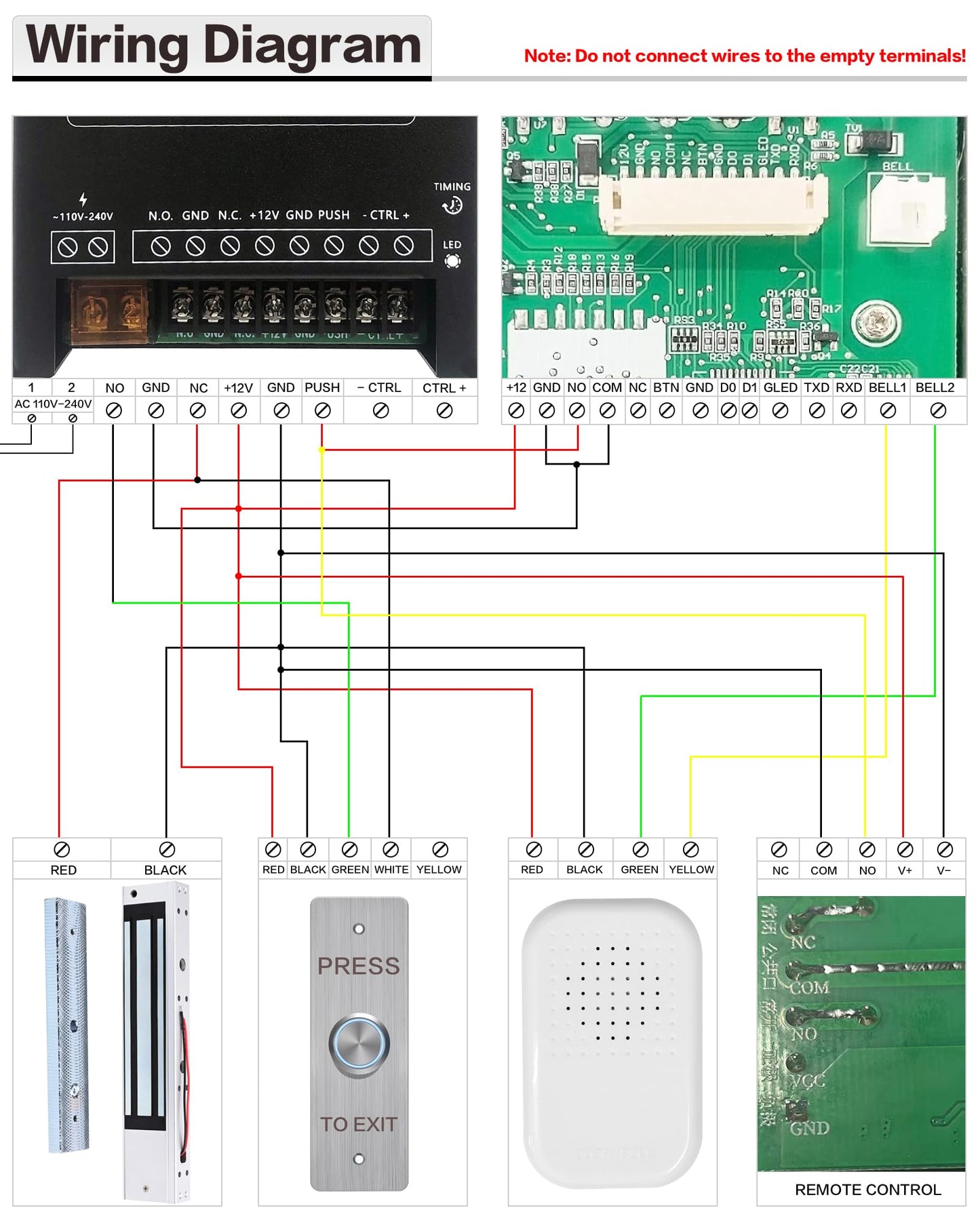 Door Access Control Kit, RFID Keypad, 1200LB Magnetic Lock Set, Exit Button, Doorbell, Power Supply Controller, 10 RFID Key Fobs (XC50-500kg-Kit)