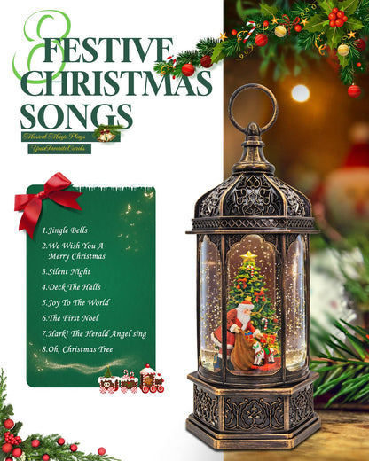 Large Musical Christmas Snow Globes Lantern, 13" Lighted Electric Snowglobes with 8 Holiday Songs, 6H Timer Dual Power, Santa with Gifts Christmas Ornaments Snow Globe for Kids Adults, Gifts Men Women