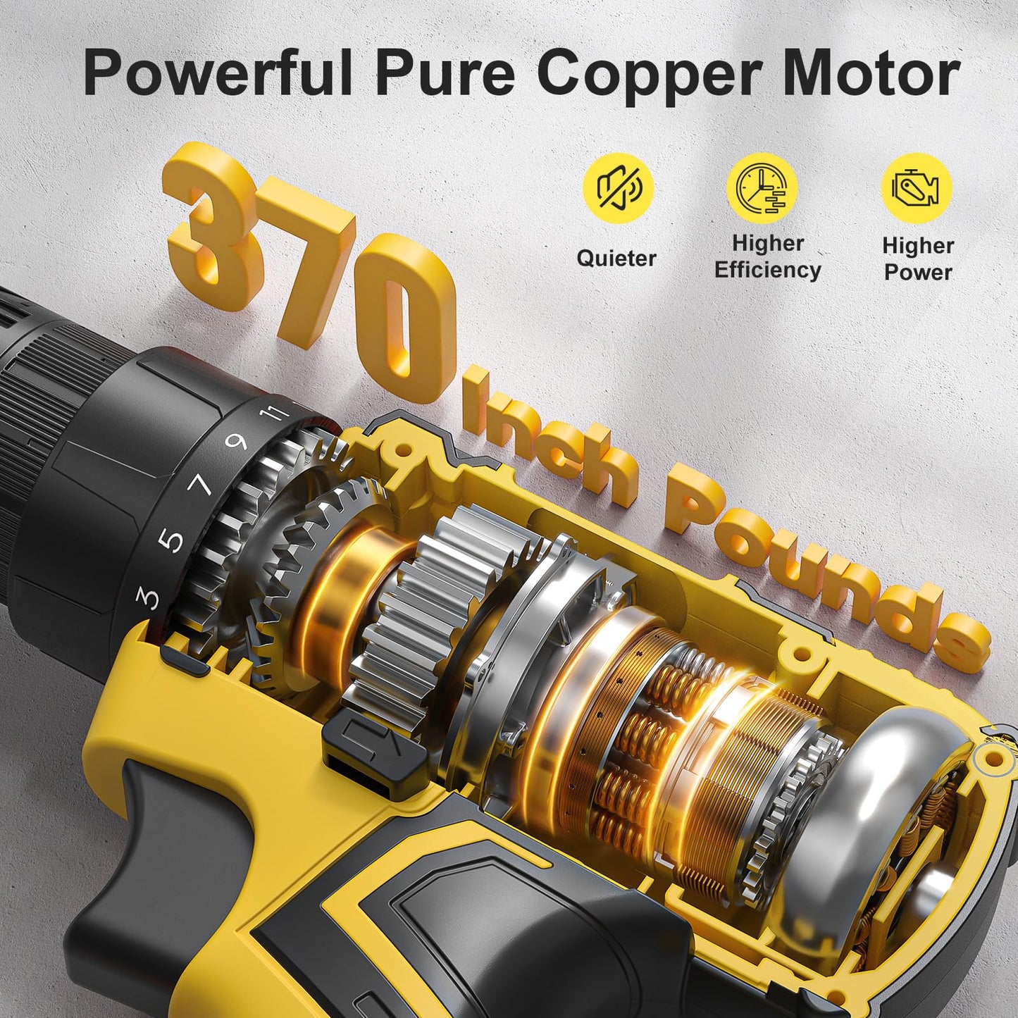 FAHEFANA Cordless Drill, 20V Power Drill with 25+1 Max 370 in-lb Torque, Electric Screwdriver Driver with Battery and Charger, 3/8" Keyless Chuck, 2000mAh Batteries Electric, 42Pcs Bits