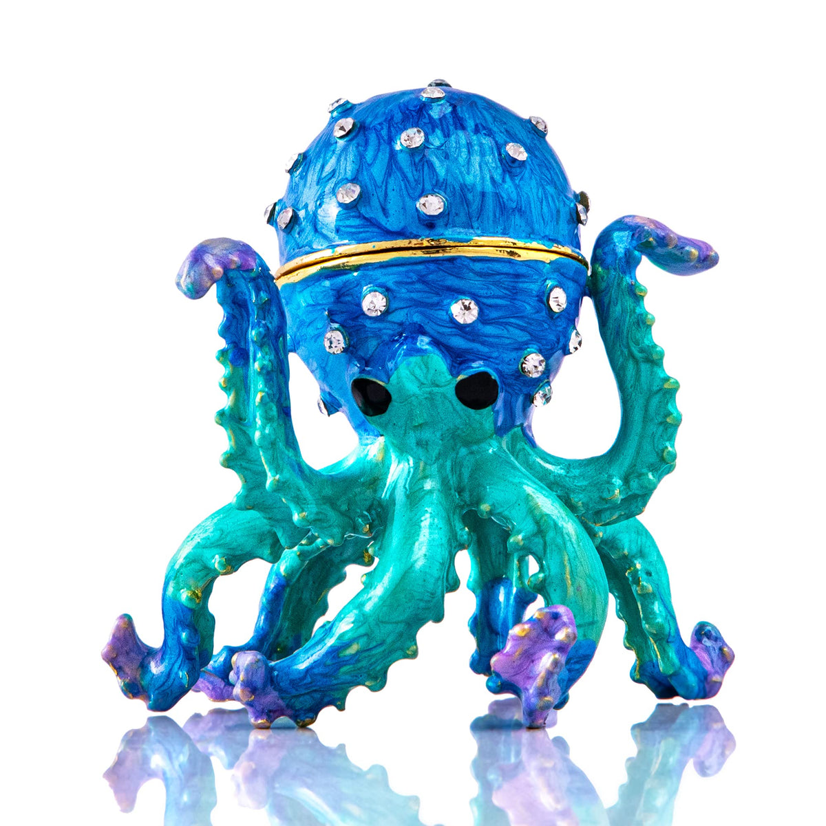 YU FENG 2.5'' Hand-painted Enamel Octopus Jewelry Trinket Box Hinged Jewelry Organizer with Crystals Ring Earring Storage Box Blue Sea Animal Figurine Keepsake Collectible Christmas Gift