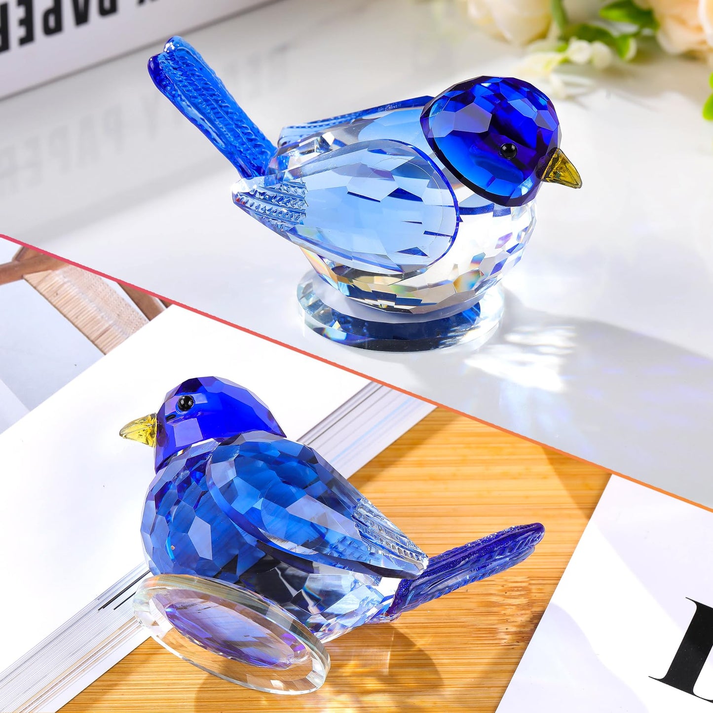 Ornalrist Crystal Blue Clear Birds Figurines Collectible Figurines Birthday Gifts for Him Husband Table Centerpiece Home Decoration Paperweight for Animal Lovers