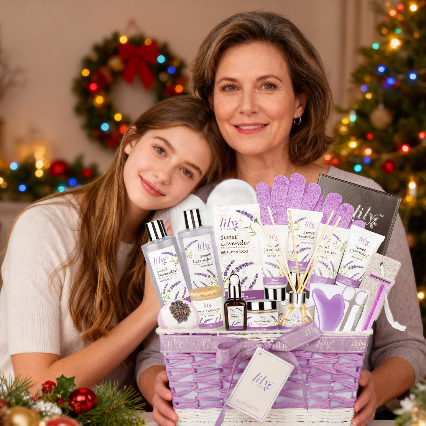 Christmas Gifts Spa Gift Set for Women - 22 Piece Lavender Luxury Bath & Body Basket with Bath Bomb, Lotion & Shower Gel | Bath Gift Set for Birthday Gifts, Mothers Day Gifts