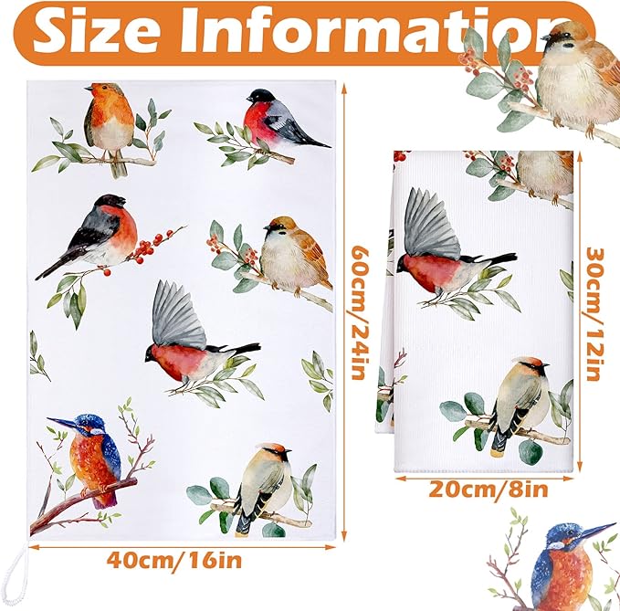 Set of 6 Birds Kitchen Towels Hummingbird Tea Towels Absorbent Dish Towels