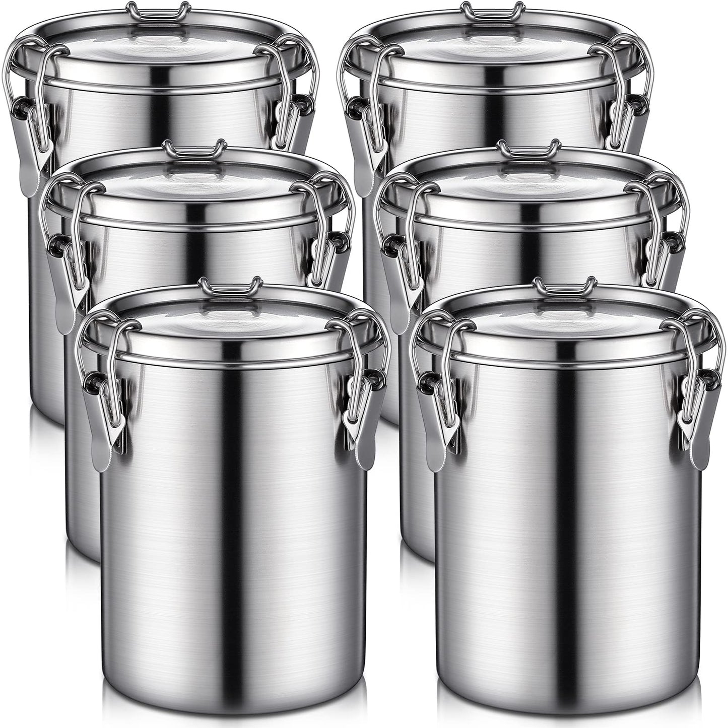 Zopeal 6 Pack Stainless Steel Canisters Set Stainless Steel Airtight Food Storage Containers Metal Containers with Lids Sealed for Tea Coffee Sugar Flour Pantry Baking Kitchen Counter (17.6 oz)