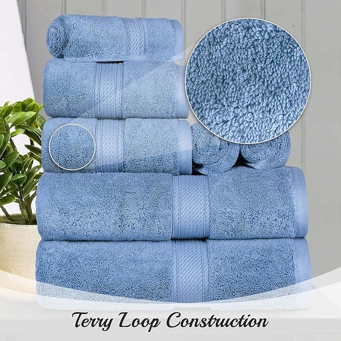 SUPERIOR Solid Egyptian Cotton Towel Set, Hand Towel 20” x 30”, Bath Towel 30”