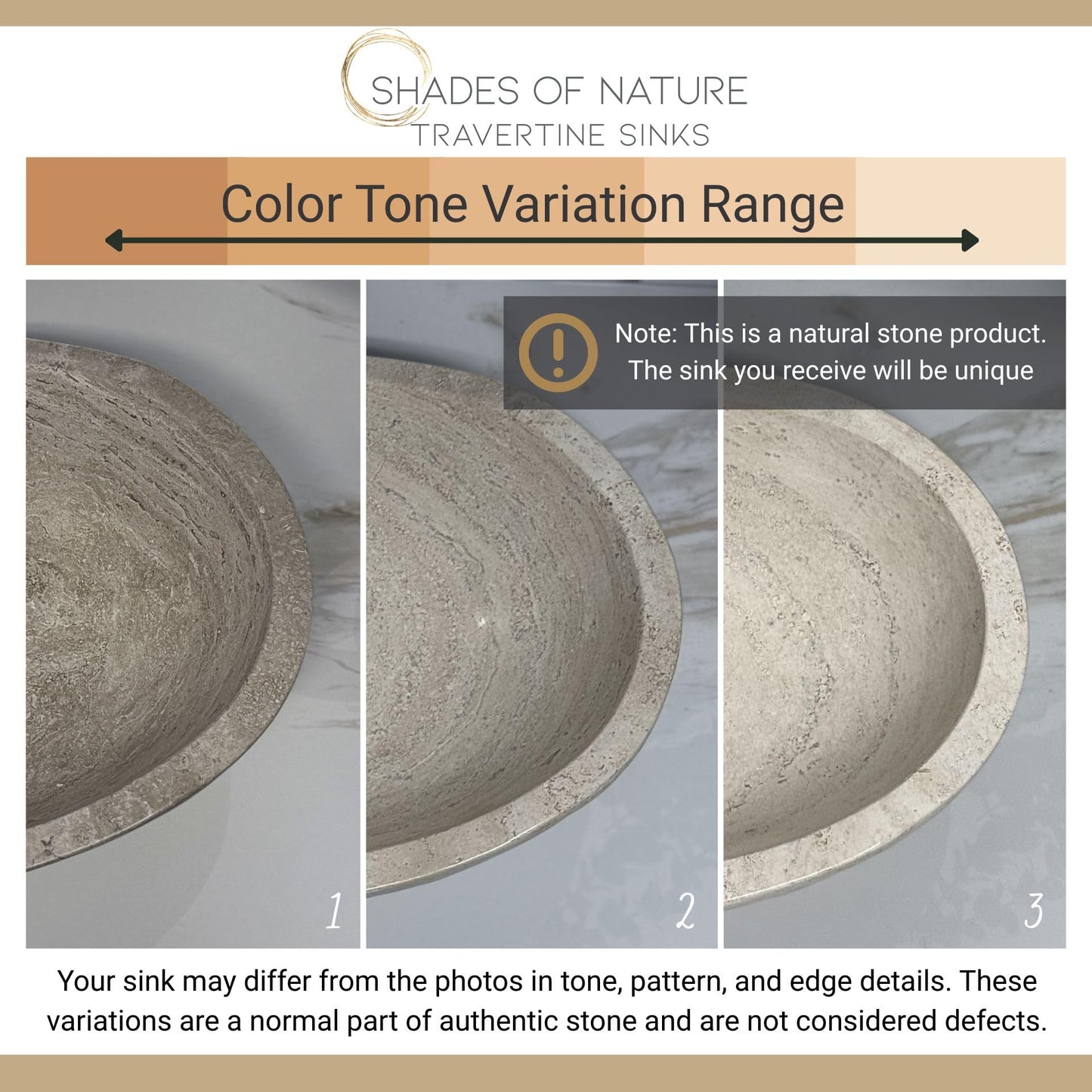 Shades of Nature Rectangular Travertine Vessel Sink, Natural Stone Wash Basin, Hand-Carved Bathroom Sink, Chiseled Exterior, Polished Interior, Above Counter Vanity (Soap Tray Included)