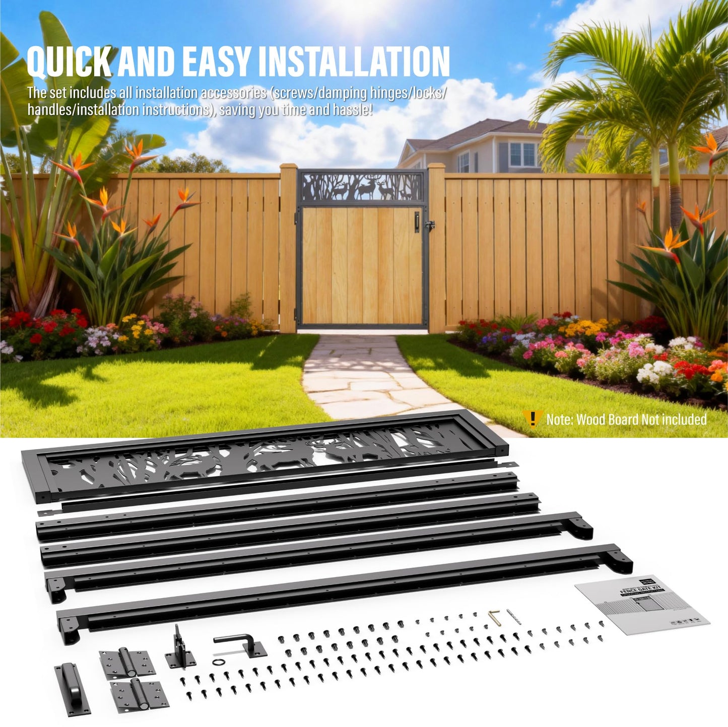 Bitals 4x5FT Fence Gate Frame Kit 201 Stainless Steel Anti-Sag Heavy Duty Garden Gate Reinforcement Hardware, Left/Right Mount (No Panels Included)(46.78"W x 59.0"H)