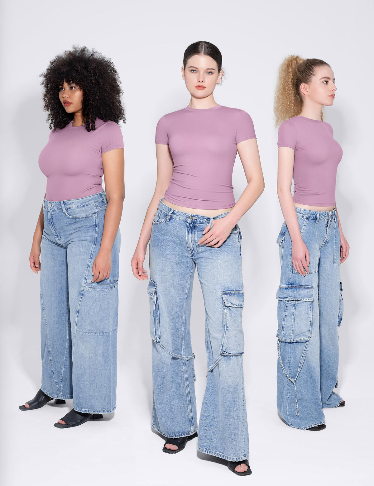 PUMIEY Women's Crew Neck Basic Tops Double Lined Slim Fit T Shirts Sexy Basic Tee, Mauve X-Large