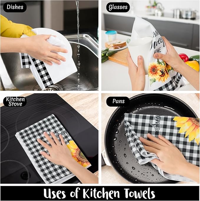 R HORSE 5Pcs Sunflower Kitchen Towels Decorative Set, Summer Flower Dishcloth