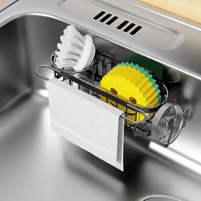 Cisily Kitchen Sink Caddy Sponge Holder in The Sink, Stainless Steel Kitchen