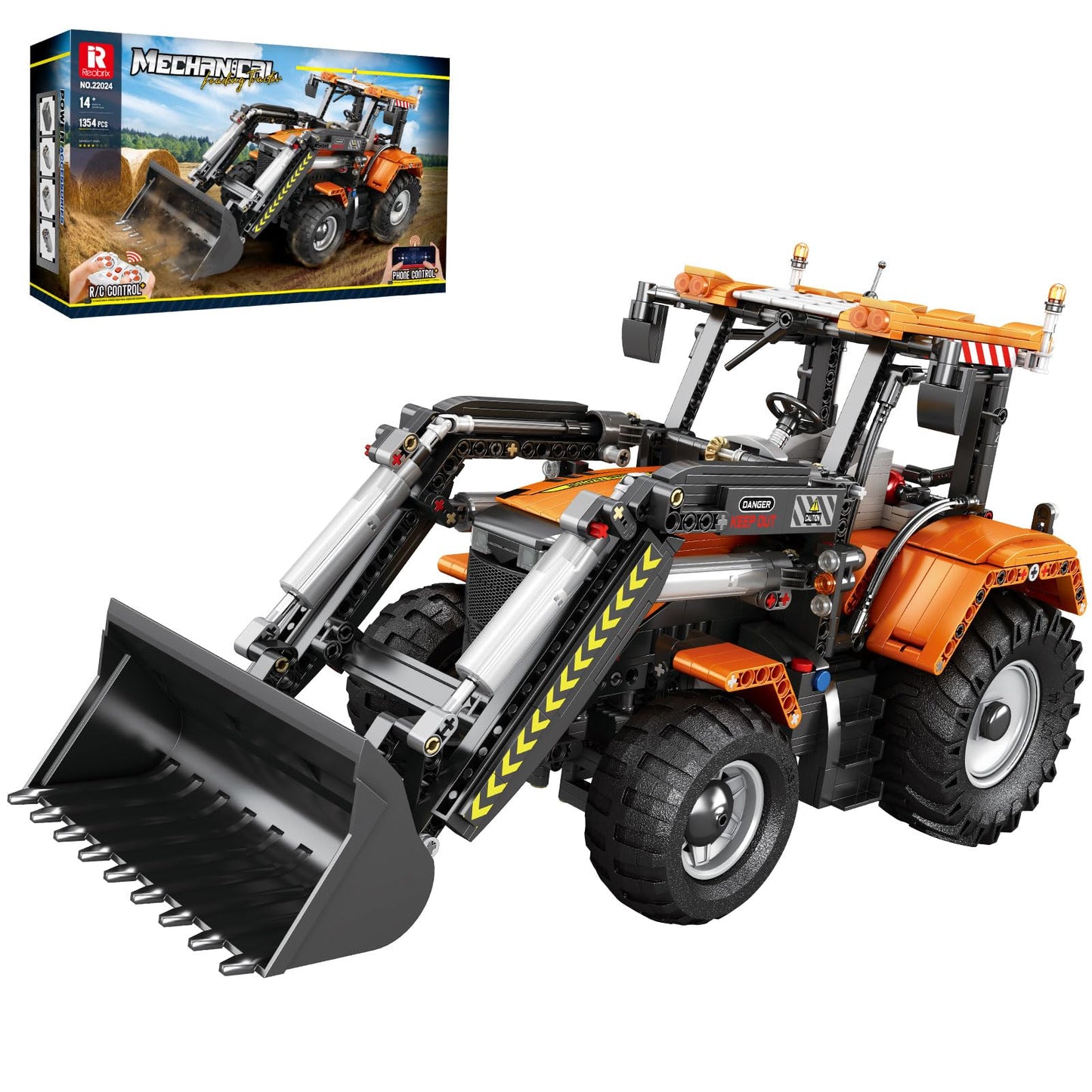 Reobrix Loading Tractor Building Blocks Sets for Adults Remote Control Bulldozer Building Model Kit, Excavator Engineering Building Toys for Adult (22024)
