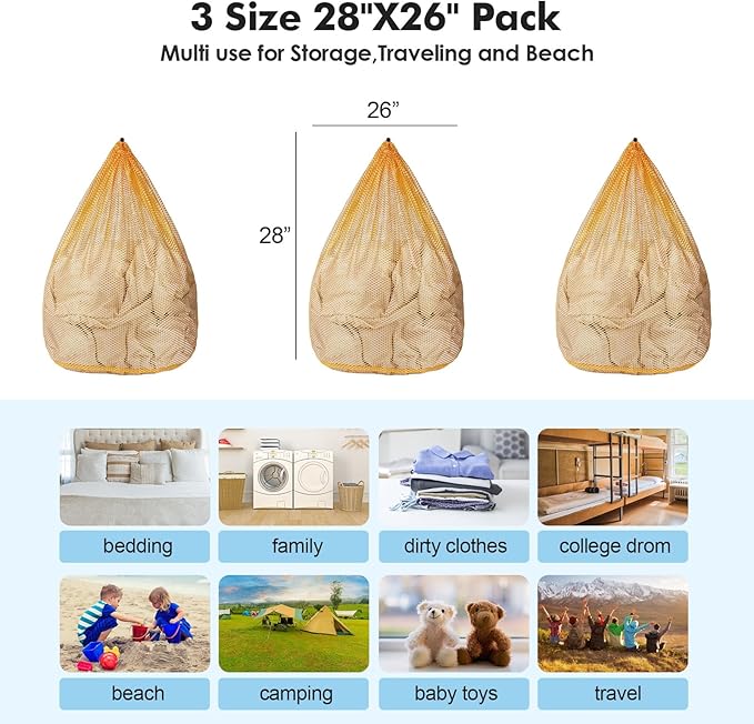 3Pcs Mesh Laundry Bags Washing Machine Mesh Wash Bags Jumbo