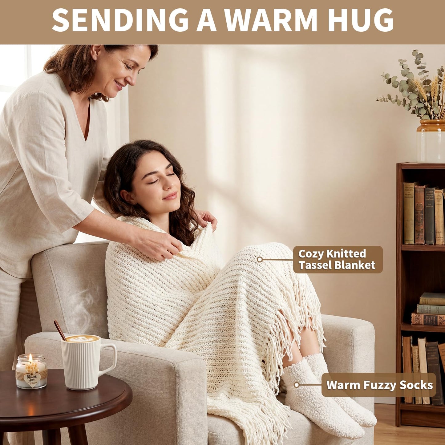 Get Well Soon Gifts Baskets for Women, Thinking of You Gift Comfort Gifts with Healing Crystals Tree, Sympathy Gift Feel Better After Surgery Recovery Wellness Hug in a Box for Her Mom Friends, Beige