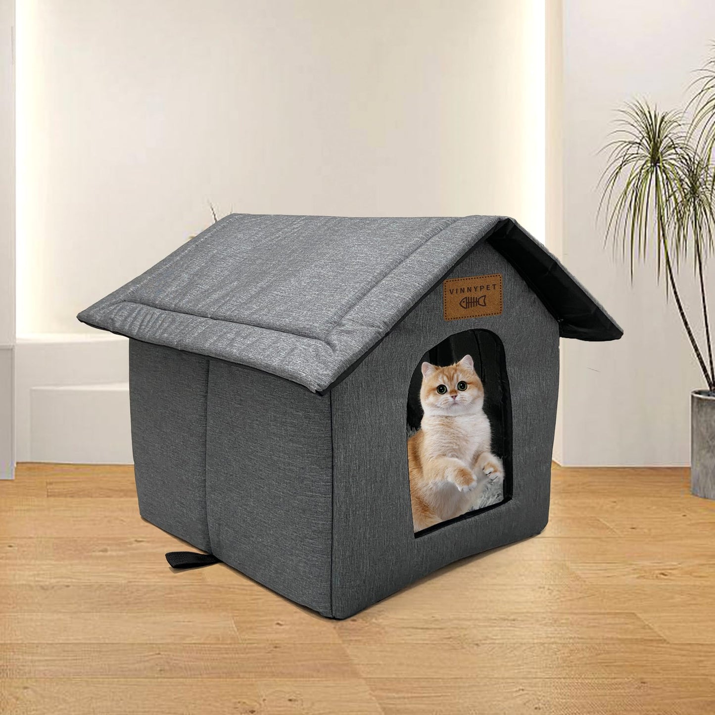 Vinnypet Cat House for Outdoors Waterproof Weatherproof Cat Cave Pet Shelter with Plush Cushion for Feral Cats/Dogs 35x30x35cm