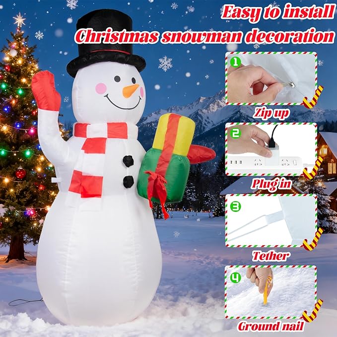 5FT Christmas Inflatables Snowman Blow Ups Christmas Decorations Outdoor with Colorful LED Lights for Indoor Outdoor Garden Yard Holiday Xmas Party