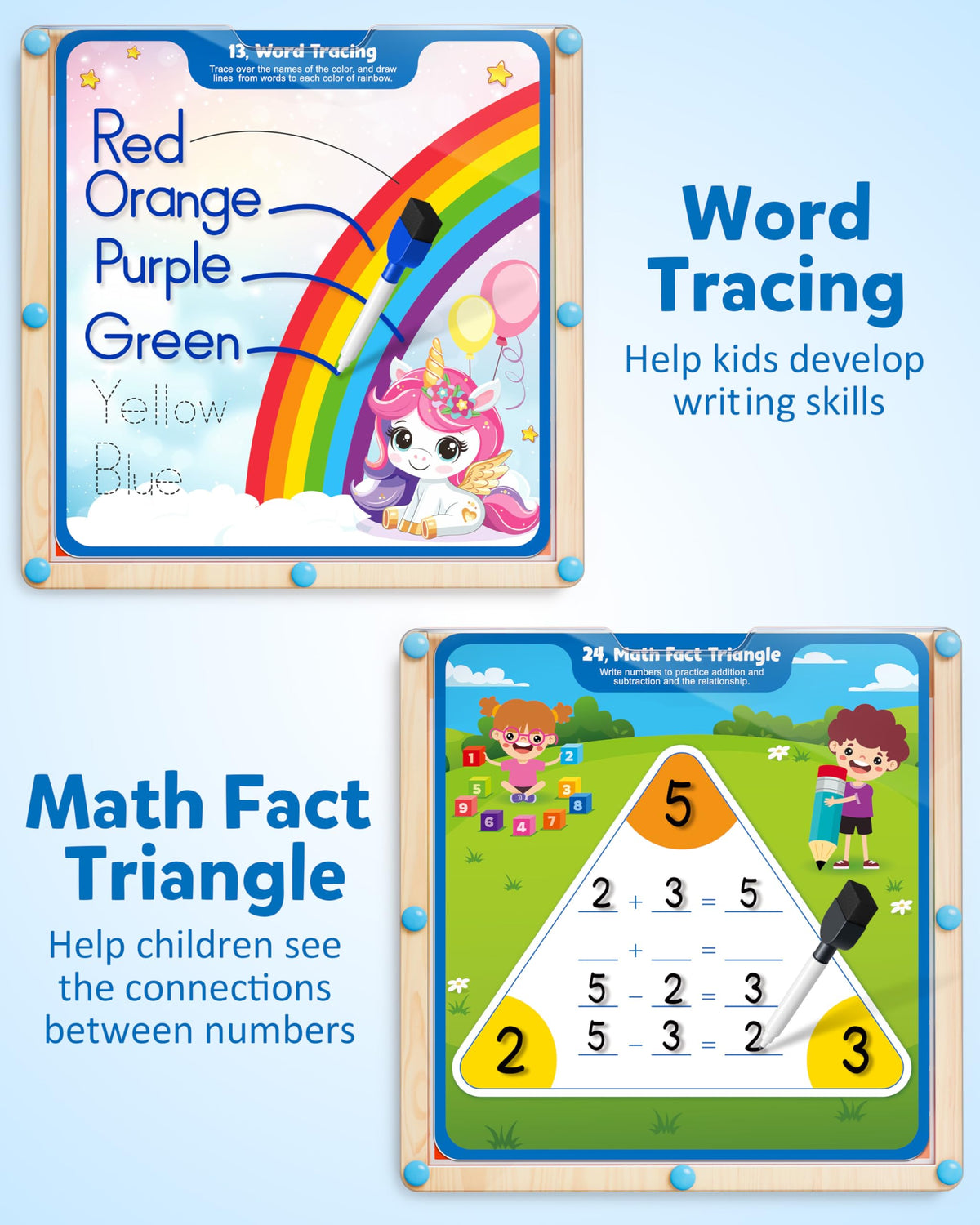 Coogam Handwriting Hundred Board, Wooden Montessori Math Manipulative 1-100 Counting Toy, Alphabet Writing Practice, Preschool Learning, Fine Motor Skills Game for Kids 3-8 with Storage Bag