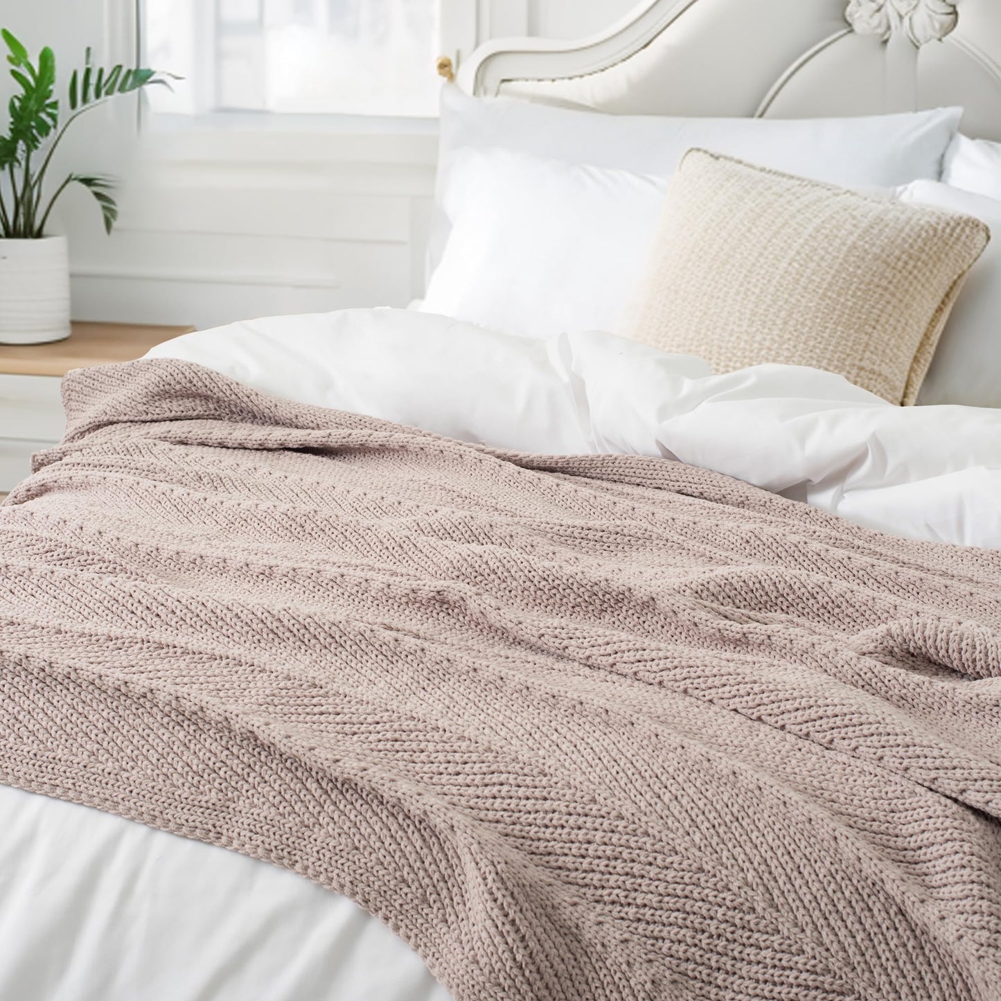 CloudDwelling Chenille Knit Throw Blanket Fluffy Fuzzy Soft Lightweight Cozy Farmhouse Chunky Knitted Throws for Couch Sofa Bed (Taupe, 50"x60")