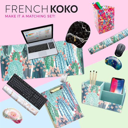 French KOKO Large Mouse Pad Desk Mat Desk Pad Keyboard School Essentials Office Decor Big Extended Laptop Protector Computer Accessories Pretty Mousepad Women Girls Pink Flowers XL Gift
