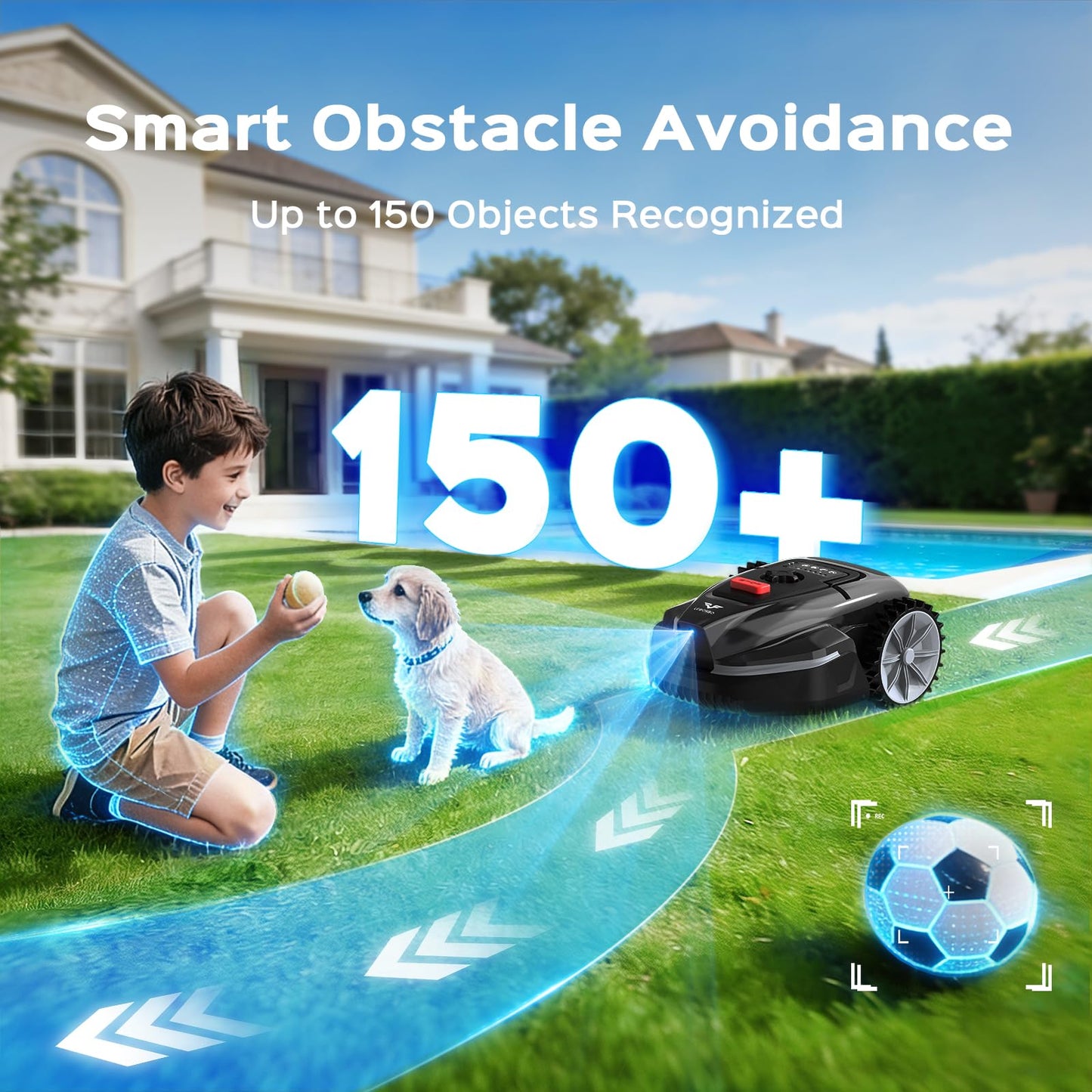 LEBOSBO V3 Robotic Lawn Mower with AI Vision Obstacle Avoidance, Smart APP Control, Low-Noise Operation, Adjustable Cutting Height, No-Go Zones, Ideal Robot Lawn Mower for Lawns Up to 1600 Sq.Ft