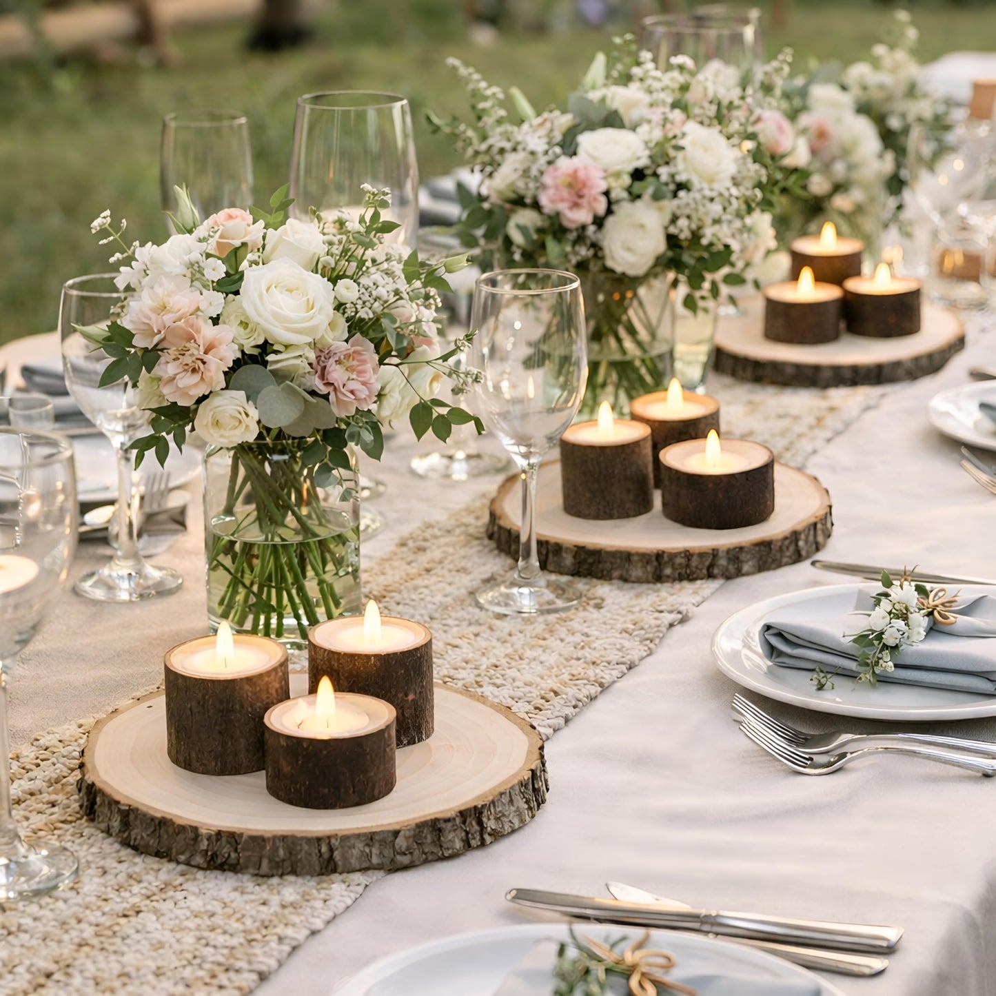 Mumufy 32 Pack Wooden Tealight Candle Holder with Wood Slices for Centerpieces Natural Rustic Candlestick Party Supplies for Table Dining Birthday Home Decor(Only Applicable to LED Candles)