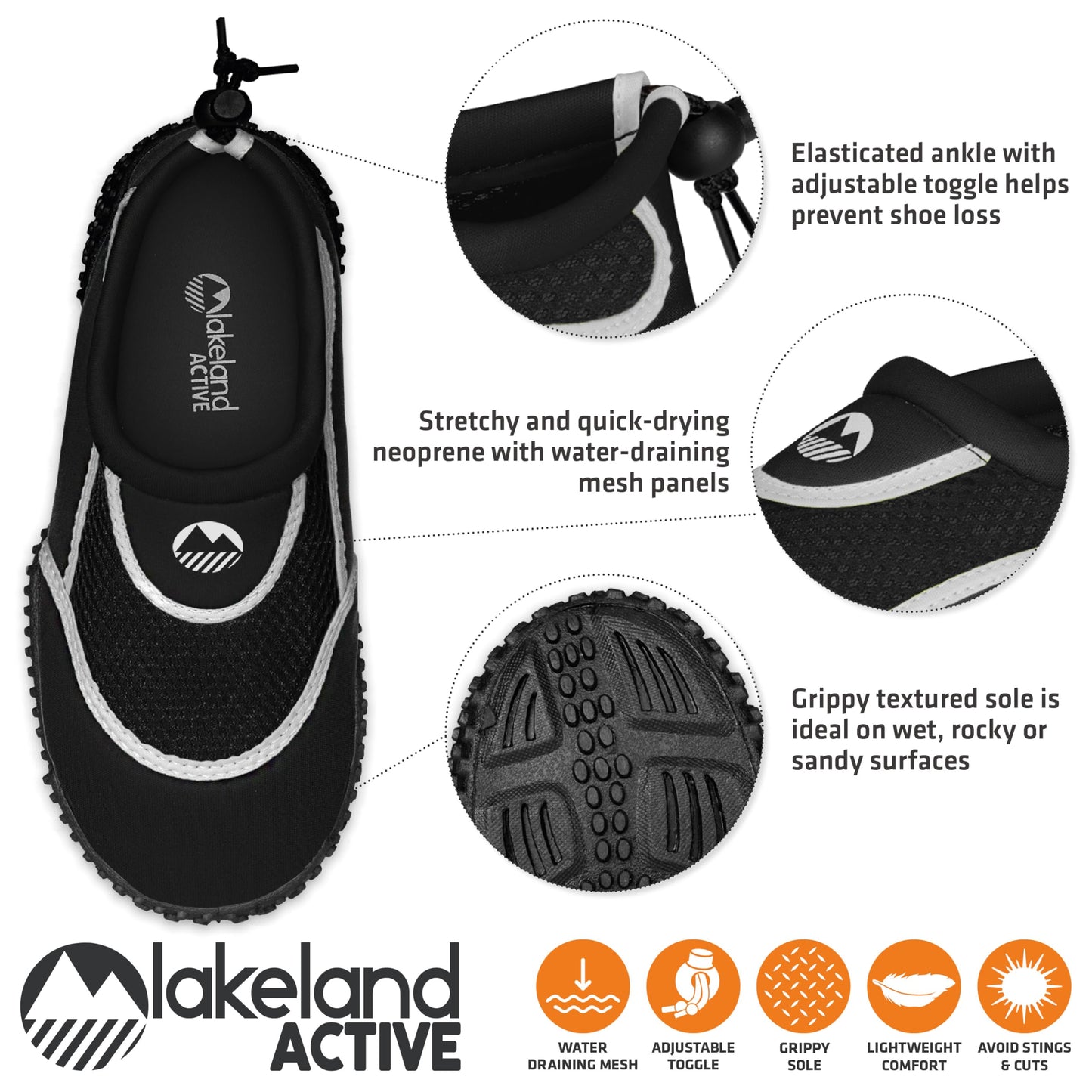 Lakeland Active Boy's Eden Aquasport Water Shoes - Black/White - 4 UK