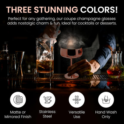 TMNOVO Cocktail Coupe Glasses, Espresso Martini Glasses Set of 4, Stainless Steel Champagne Cocktail Glasses & Mug Cups, 15 oz Mirrored Copper Martini Glass Gift Set