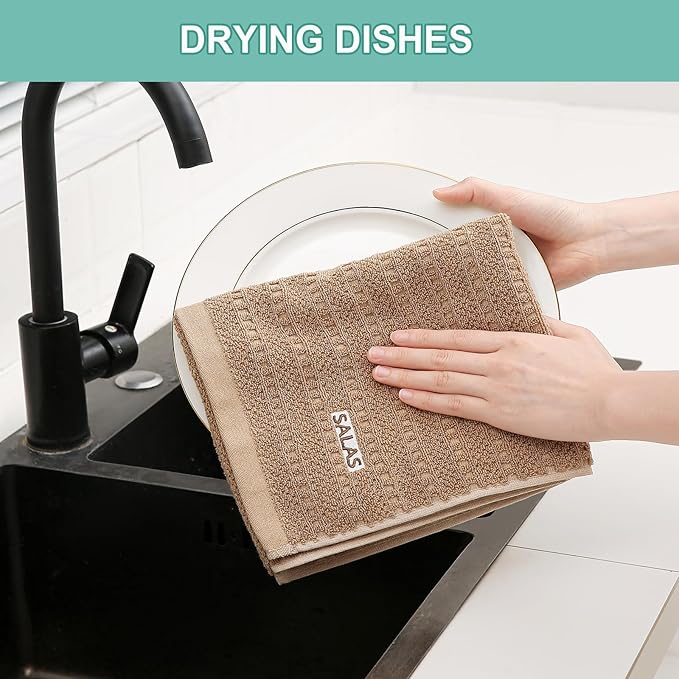 SALAS Kitchen Dish Towels, Bulk Cotton Kitchen Hand Towels, 390 GMS Plaid Dish