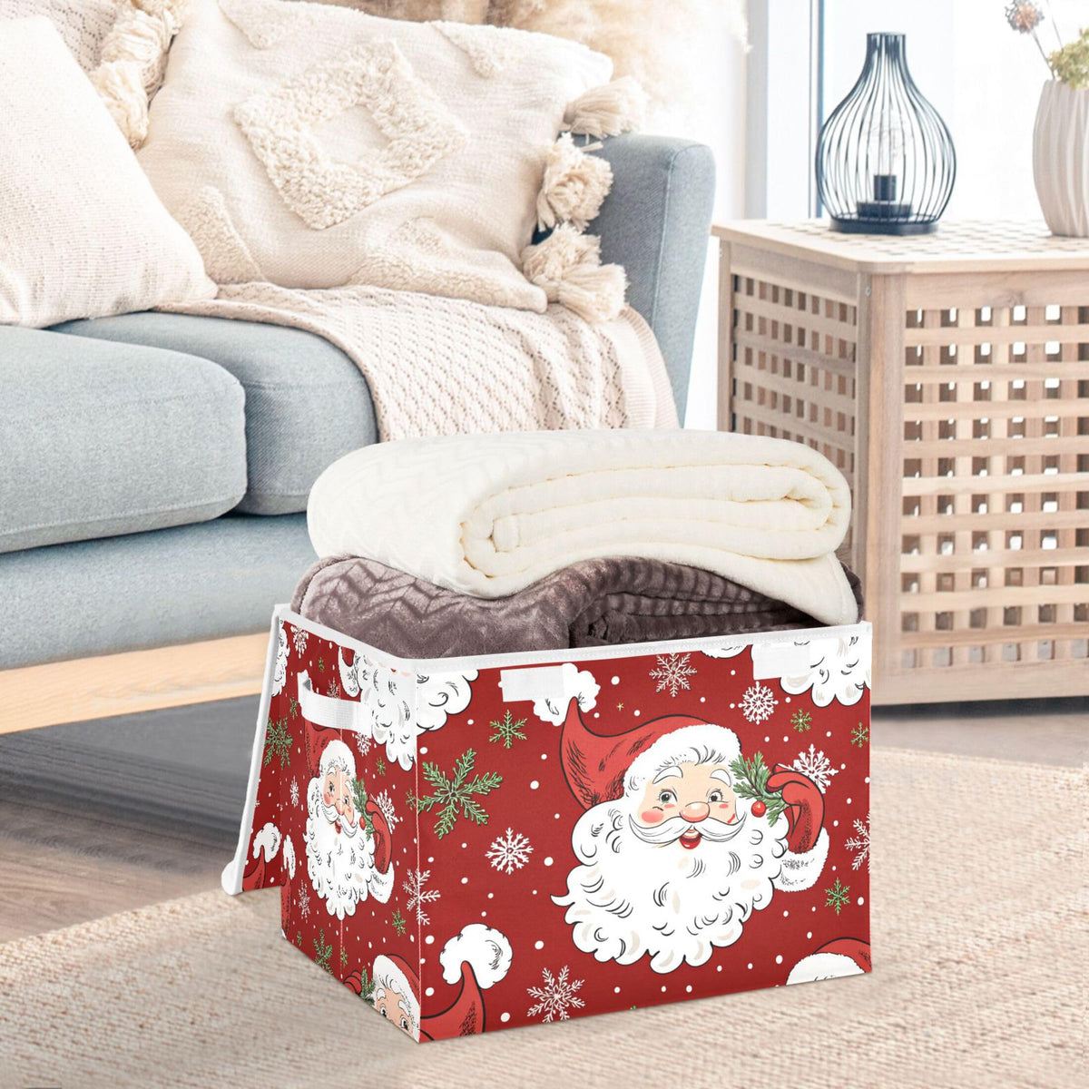 xigua Christmas Santa Claus Storage Bins with Lids and Carrying Handle,Foldable Storage Boxes Organizer Containers Baskets Cube with Cover for Home Bedroom Closet Office