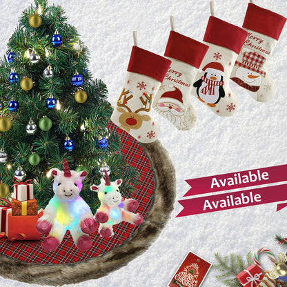 Bstaofy 18'' Rustic Christmas Stockings Set of 4 Felt Santa Reindeer Snowman Penguin Stockings Xmas Tree Ornaments Party Decor for Kids Family
