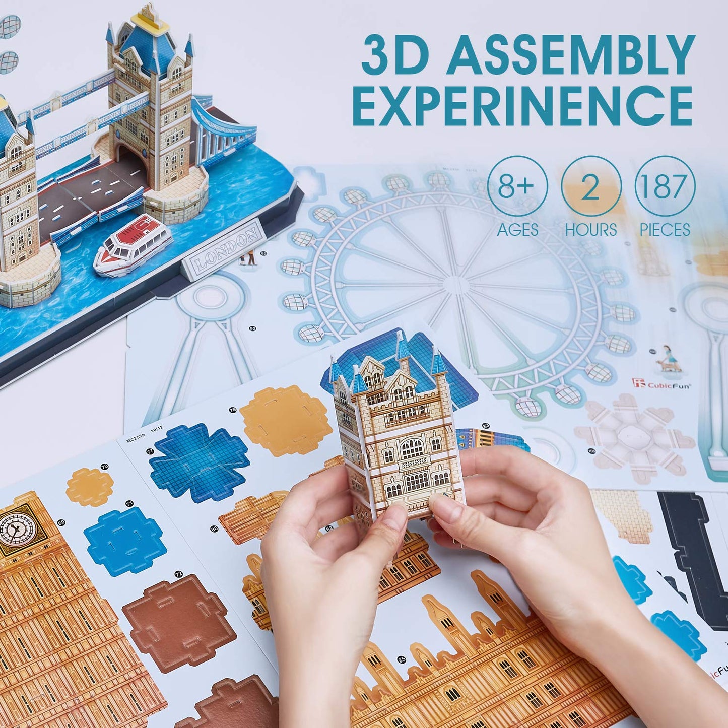 CubicFun 3D Puzzles UK London Bridge Big Ben City Skyline Jigsaw Puzzle for Kids Adults DIY Building Model Kits for Kids Adults, 107 Pieces