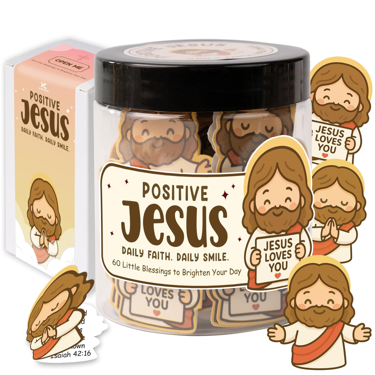 Positive Jesus Jar – 60 Funny Emotional Support Jesus, Christian Gifts for Women, Men, Friends, Teens, Tweens, Coworkers, Teachers, Birthday Gifts for Women, Men