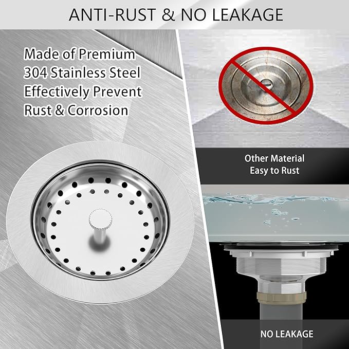 Kitchen Sink Drain 3-1/2 Inch Brushed Stainless Steel Sink Drain Strainer