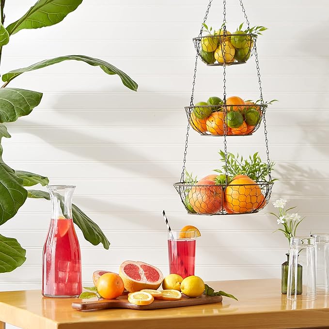 RSVP International Hanging Storage Collection 3-Tier Baskets, Bronze Chicken