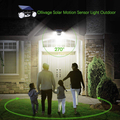 Ollivage Solar Lights Outdoor, Motion Sensor Security Lights Solar Wall Lights with Dual Head Spotlights LED Waterproof 360° Adjustable Solar Motion Lights Outdoor for Garden Garage Patio, 1 Pack