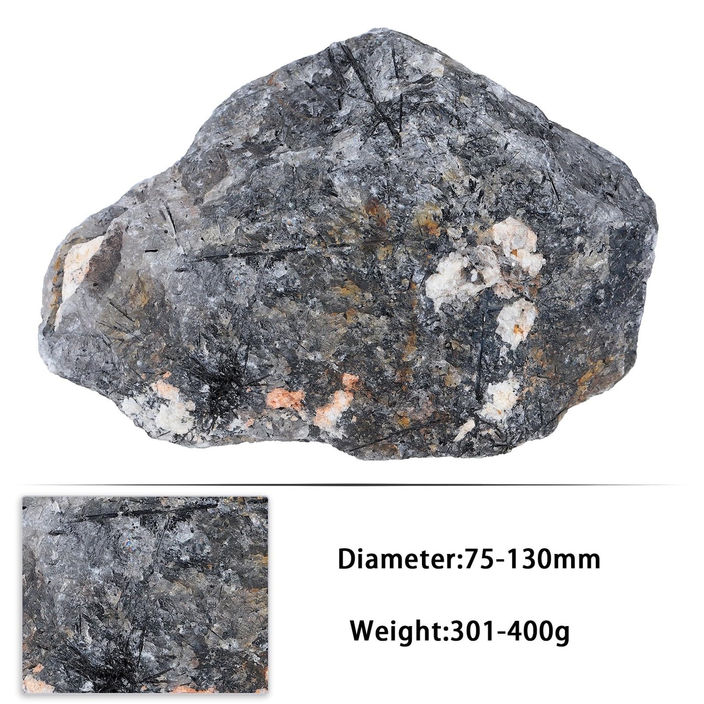 SUNYIK Natural Raw Rough Stones for Tumbling, Black Rutilated Quartz Rock Specimen for Home Office Decoration Reiki Healing Meditation, 301-400g